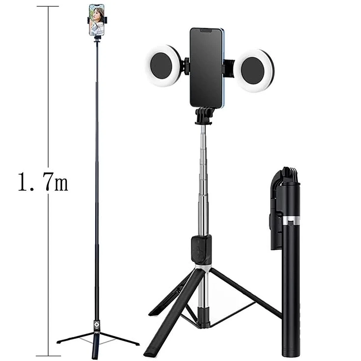 Plokama K9 Pro Double LED Selfie Stick Tripod-2